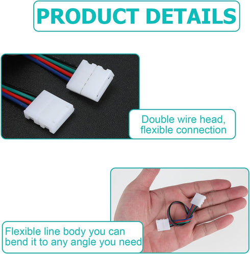 LED Light Strip Connectors 4-Pin 10mm Wide, 10-Pack Solderless Strip to Strip Jumper Extension Connector for DIY