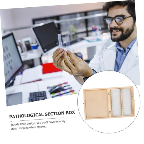 Wooden Microscope Slide Storage Box, Specimen Organizer with Lid for Laboratory, Classroom, Home Use