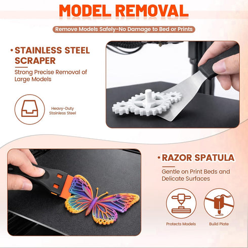 Rhevosil 50pcs 3D Nozzle Printer Tool Kit & Accessories Cleaning Tools, Scrapers, Files, Wire Cutter, Craft Knife, Tube