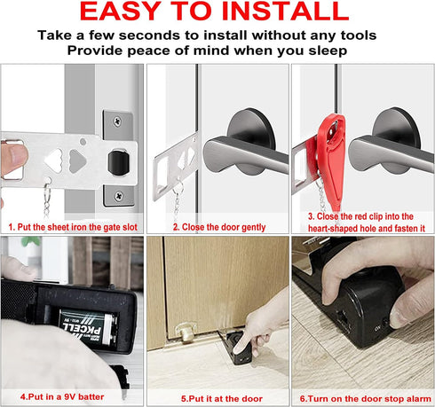 MBBEST Portable Door Lock & Alarm, Dual Protection Security Devices for Hotel Travel Home Apartment, Red/Black