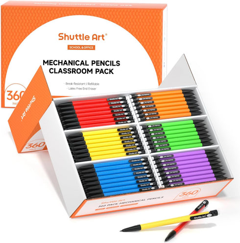 Shuttle Art Mechanical Pencils, 360 Pack Bulk 0.7mm Medium Point, HB #2 Lead Pencils, Assorted Barrels