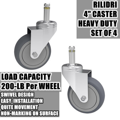 4-Inch 7/16-Inch 4 Pack RILIDRI Swivel Stem Caster, Stem Diameter Rubber Wheel, Heavy Duty TPR Replacement Wheels