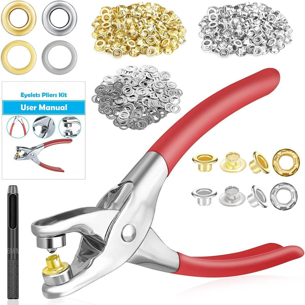 803Pcs Grommet Eyelet Pliers Kit, 1/4 Inch Grommet Tool with 800 Metal Eyelets for Crafts