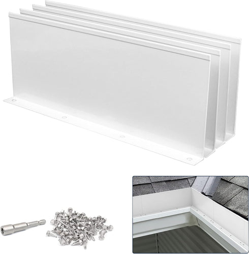 Gutter Valley Splash Guard - Aluminum Rain Diverter for Valley, Corner or Straight, 10 Inch Each (4 Pcs White)