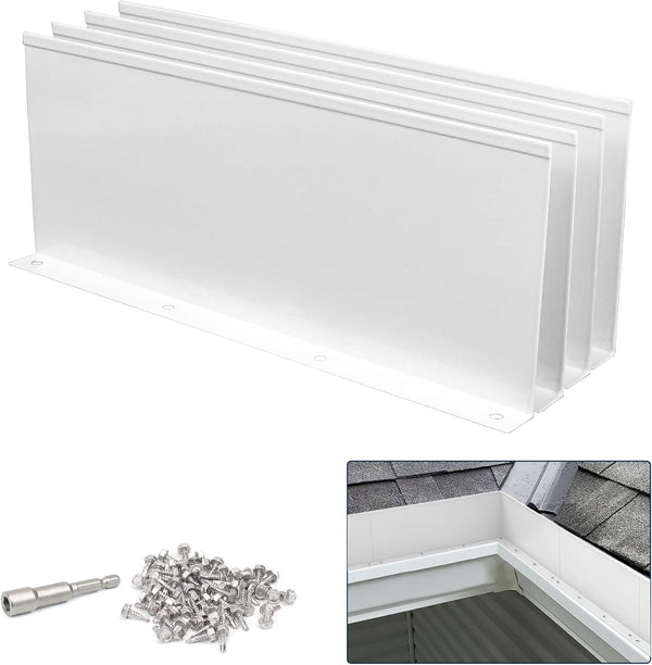 Gutter Valley Splash Guard - Aluminum Rain Diverter for Valley, Corner or Straight, 10 Inch Each (4 Pcs White)