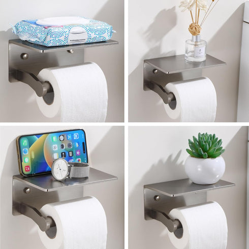 TOPGHIP Toilet Paper Holder with Shelf - Toilet Tissue Holder with Cell Phone Shelf for Bathroom - Toilet Paper Roll