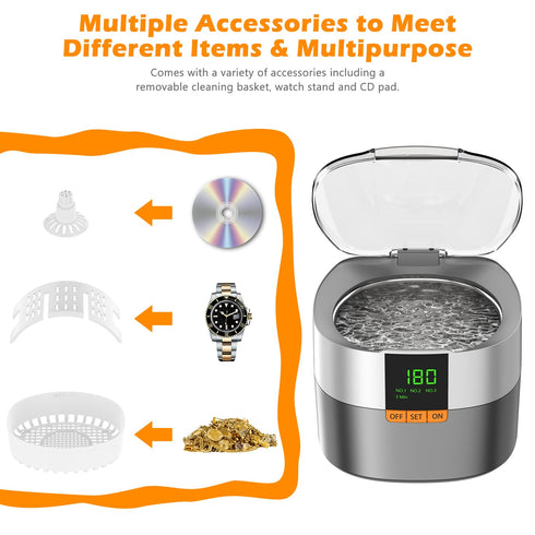 KECOOLKE Ultrasonic Jewelry Cleaner, 750ml Sonic Cleaner with Digital Timer for Eyeglasses, Rings, Coins, Silver,