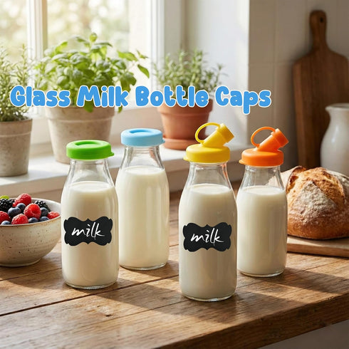 Molybdix 12 48mm Airtight(6 6 PCS Silicone Milk Bottle Caps, Diameter Glass Jug Replacement Lids Fit Stanpac & Libbey