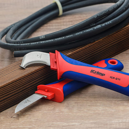 iCrimp Utility Knife for Cable Skinning, 2-Pack Insulated Electricians Cable Stripping Knives