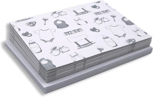 Set 24 Pack 4.75 3.5 Inch, Baby Card with Envelopes, - x Blank Inside, Hand-Illustrated, Modern Toile Design - Perfect
