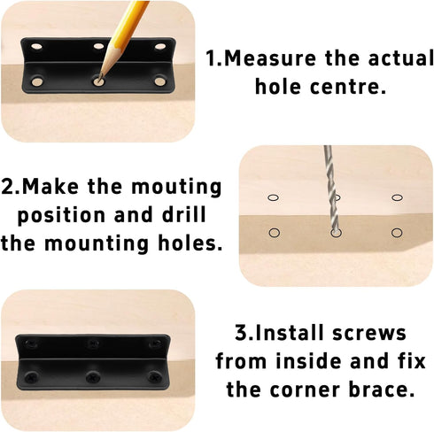 STFRBTH 4PCS 3 Inch L Brackets, Corner Brace for Shelf Support, Black Metal Angle Brackets with Mounting Screws