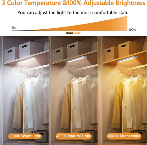 2-Pack 1700mAh 3 Dimmable, 35LED Closet, Motion Sensor Under Cabinet Lighting, USB-C Rechargeable Battery, Color