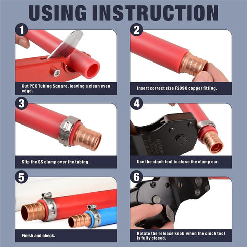 Cinch 2098 3/8, 1/2, 3/4, 5/8,1-inch iCrimp Rachet PEX Pipe Tool for Stainless Steel Clamps meet ASTM clamping Pipe
