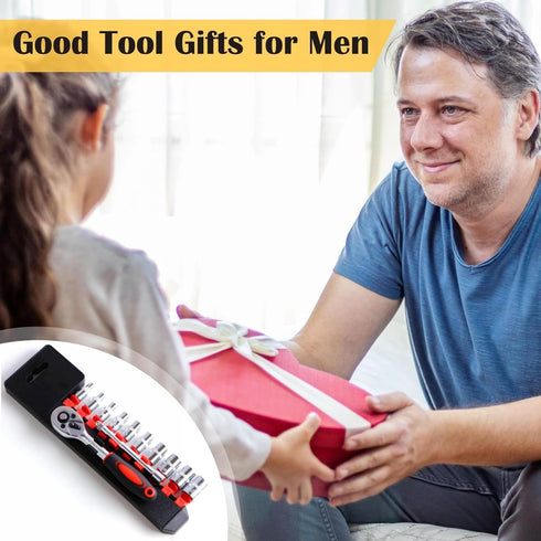 1/4 Inch Ratchet Socket Wrench Set, Metric Socket Set with Quick Release Reversible Ratchet Wrench, 12 Pcs