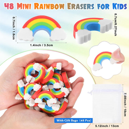 Spakon 48 Sets Rainbow Gifts for Students, Mini Pocket Notepads, Colorful Pencils, Cute Erasers with Organza Bags
