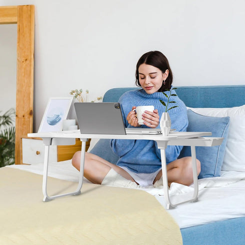 Autrfso 33 LBS Foldable Laptop Bed Desk for Couch, Lightweight Lap Desk Tray Tables with Small Drawer, Cup Holder