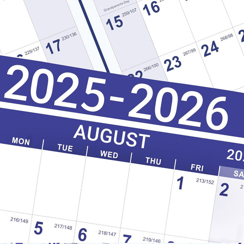 Yearly Wall Calendar 2025-2026 - JUL 2025 - JUN 2026, 12 Month Calendar with Bonus Pocket, X-Large Vertical (34.3" x