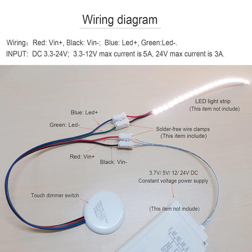 Yogcow 12V Dimmer 3.7-24V 72W Dimming Concealed LED Touch Switch, DC Touch Sensor Stepless Switches for Smart Home LED
