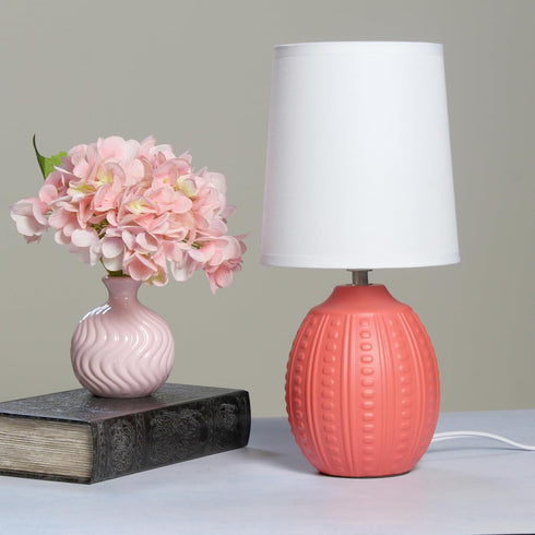 LT1163-ORG 12.5" Simple Designs Chic Glow Mini Textured Oval Table Lamp, for Bedroom, Office, Living Room, Stylish