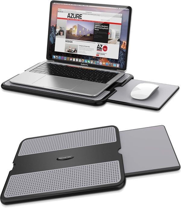 AboveTEK Portable Laptop Lap Desk w/Retractable Left/Right Mouse Pad Tray, Non-Slip Heat