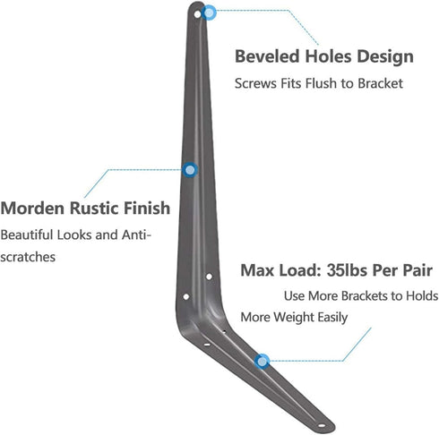 Wideskall 3" 4" inch Pack 20 Metal x Wall Corner Angle Shelving Shelf Brackets, Grey
