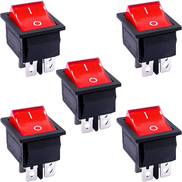 Taiss 5Pcs Rocker Switch, DPST ON/Off 4 Pin, 16A 250VAC/20A 125VAC with Red Light