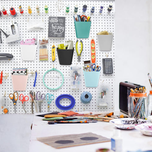G.CORE Large Pegboard Cups, 6 Pack Peg Board Storage Bin with Hooks for Garage, Craft Room, Office Organization