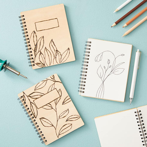 Juvale 4 Pack Wooden Cover Notebook, Spiral Bound Unruled Plain DIY Craft Journal for Students, Sketches, Writing, Arts and Crafts, Note Taking, 20 Sheets Each (4.5 x 5.8 Inches)