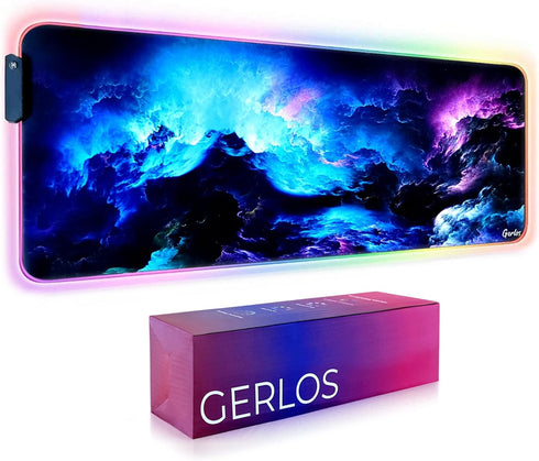 Gerlos RGB Large Gaming Mouse Pad, Extended Soft LED Mouse Pad, Non-Slip Rubber Base, Water Resistant Keyboard Pad,