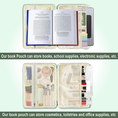 Book Sleeve for Book Lovers Paperbacks, Book Protector Cover Bag with Zipper, Waterproof PU Leather Bible Cover Case