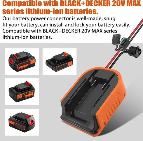 2 Packs Power Wheel Adapter for Black+Decker 20V MAX Lithium Battery Converter Kit with Fuses & Terminals