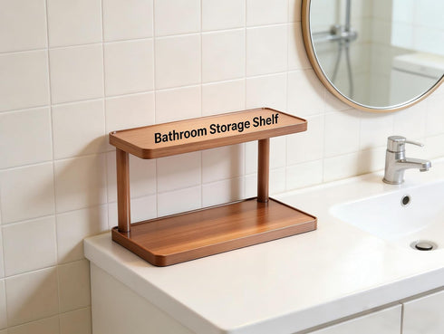 Generic 2-Tier Countertop Wooden Desktop Organizer Shelf - Multipurpose Storage & Display Rack for Kitchen, Bathroom