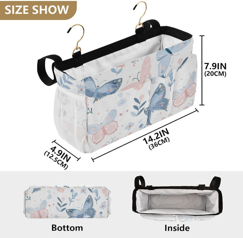 SyXIOP Pastel Blue Butterfly Bedside pouching Organizer Table Cabinet Storage Organizer for TV Remote Control, Phones