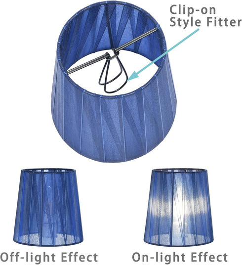 Shades,Set 6,Small Barrel,5.2"4"H5.2", BULB,Navy LAMPWELL KORA Clip-on Chandelier Lamp of Organzy Ribbon