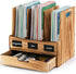 Wooden Desk File Organizer with 3 Compartments and 1 Drawer, Document Holder, Binder Rack with Chalkboard Label, Mail