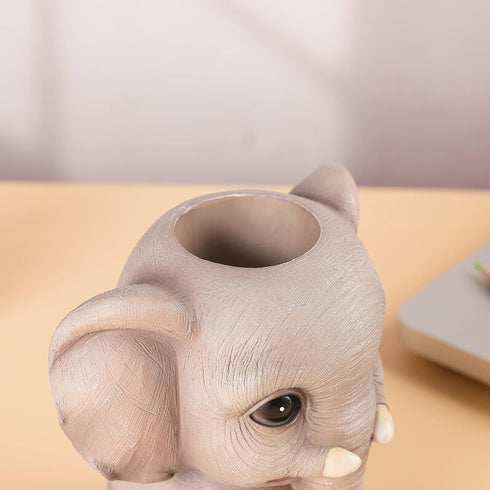 Elephant Pen Pencil Holder - Cute Animal Ornament Makeup Brush Holder for Home Office Desk Decor Organizer
