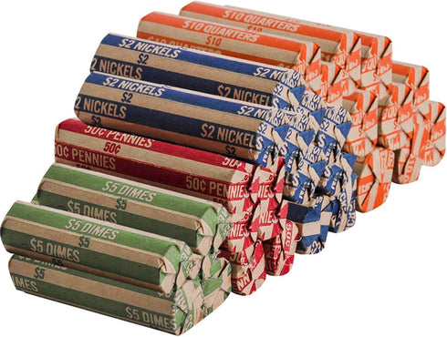 J Mark Flat Coin Roll Wrappers (Quarters, Dimes, Nickels, Pennies), ABA Striped Kraft Paper Coin Roll Wrappers,