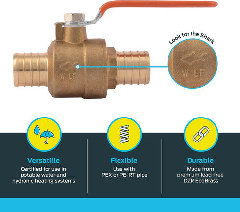 SharkBite 1 Inch Crimp Ball Valve, Brass Plumbing Fitting for PEX Pipe, PE-RT, Model 22463LFA