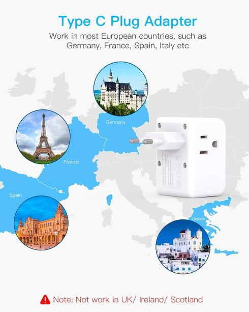 2 Pack European Travel Plug Adapter, One Beat International Power Adapter with 3 Outlets, 1 USBA, 2 USB C for Europe
