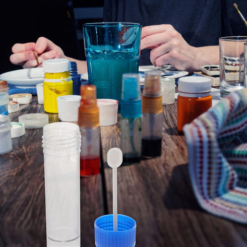 10Pcs Plastic Specimen Cups, 25-30ml Stool Container Sample, Urine Cup with Lid and Spoon for Laboratory