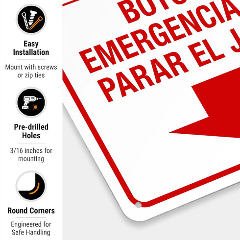 10x14 Inches, .040 Emergency Spa Shut Off Sign, Bilingual English Spanish, Rust Free Aluminum, Fade Resistant, Easy
