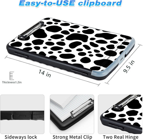 Clipboard with Storage, Cow Print High Capacity Clipboard 9.5x14" with Pen Holder for Work, School, Office