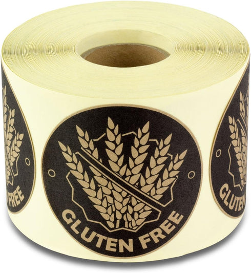 Gluten Free Stickers, 2 inch Round Golden Brown - 300 Labels, Self-Adhesive Allergen Warning for Wedding Meals