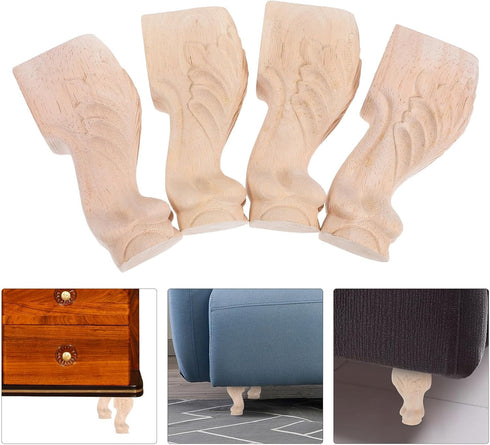 4pcs Set, 12x6cm, MAGICLULU Solid Wood Furniture Legs Carved Decorative Replacement Legs for Tv Stand, Dresser, Sofa