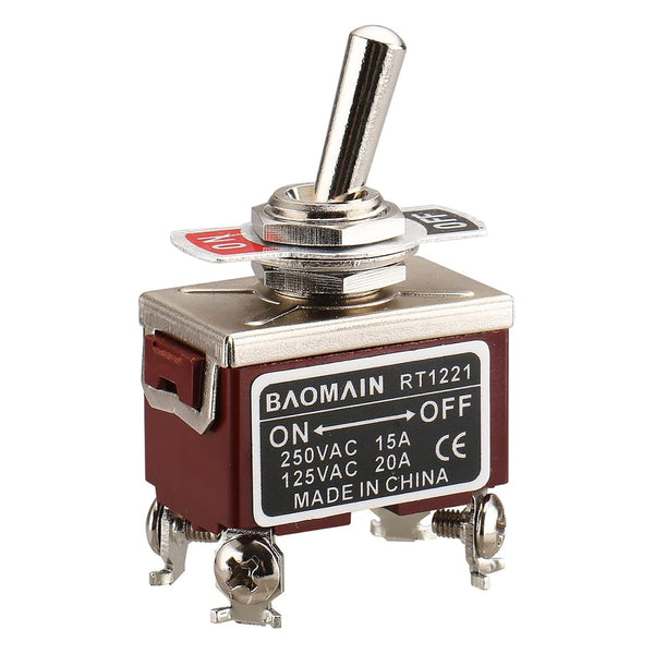Baomain Toggle Switch DPST ON/Off 2 Position, 250VAC 15A, 125VAC 20A, 1/2" Mounting Hole, RT1221 (1PCS)