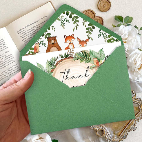Yuzioey 4x6 (50PCS) Woodland Thank You Cards, Forest Animals Thank You Notes with Matching Envelopes & Stickers
