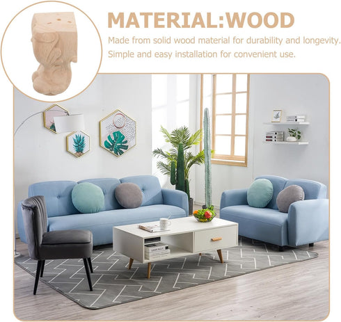 4pcs 10x5.5cm SHERCHPRY Solid Wood Furniture Legs Couch Feet Replacement Dresser Legs with Carved Design for Sofa
