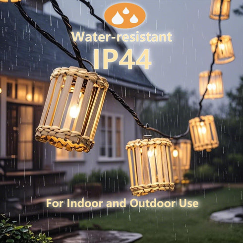 Outdoor-String-Lights-Waterproof, Bamboo Lantern String Lights for Patio, Garden, Porch, Balcony, Gazebo Decorative