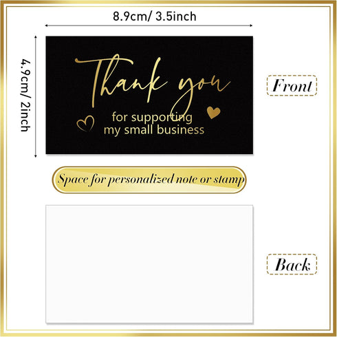 Outus 180 Package 2 3.5 Inch Black Gold Thank You for Supporting My Small Business Cards Small Thank You for Your Order