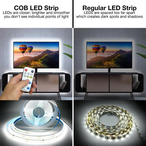 16.4ft,Daylight 6500K Strip,1600 Dimmable 24V DAYBETTER COB LED Strip Light,LED Lights for Bedroom White Dotless LED